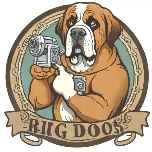 big dog tattoo shop logo, a person with st Bernard head holding a tattoo machine. wearing a t shirt    tattoo design idea