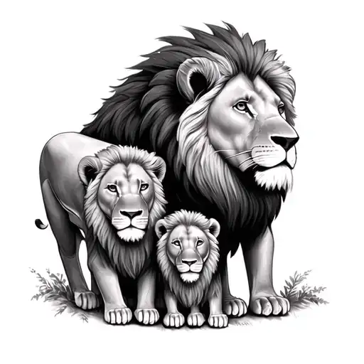 lion family, children name Elsa and Maël tattoo design idea
