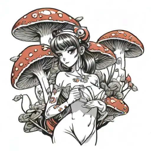 Sexy Mushroom lady tattoo design idea
