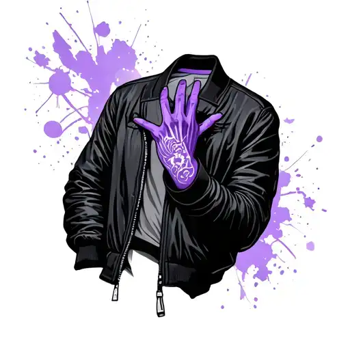 purple hand on a black jacket cool tattoo design idea