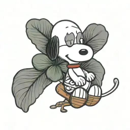 snoopy holding a clover cute style tattoo design idea