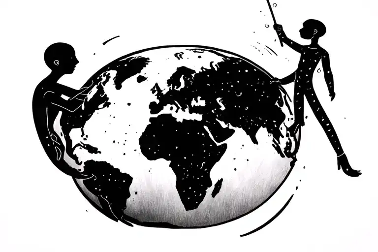 a stick figure handing another stick figure the world  tattoo design idea