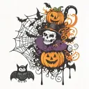  Include pumpkins, ghosts, bats, witches' hats, and cobwebs. Use a mix of bold colors like orange, black, purple, and gr tattoo design idea