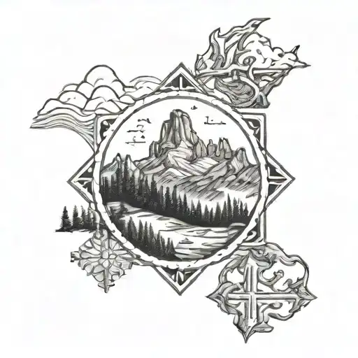 Wyoming mountains growth strength courage symbols cross tattoo design idea