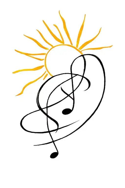 sunshine and music note intertwined tattoo design idea