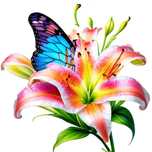 half butterfly half stargazer lily flowers tattoo design idea
