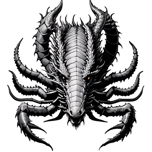 Body of one centiped (a thousand pasta) with a head of Leviathan or Dragon. the tattoo routes all the arm and finished on tattoo design idea