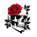 rose and scull red and black tattoo design idea
