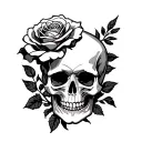 rose and scull red and black tattoo design idea