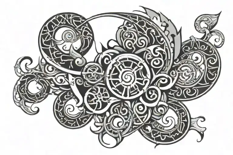 neo tribal and cyber sigilism on lower belly tattoo design idea