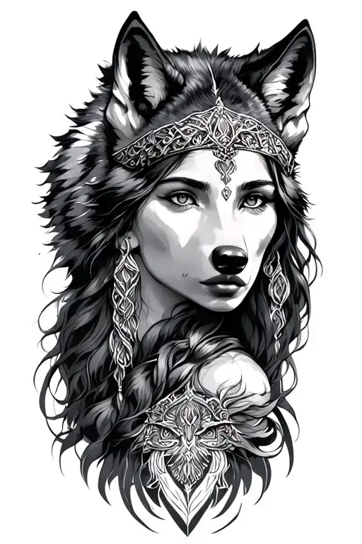 Freya goddess with wolf tattoo design idea