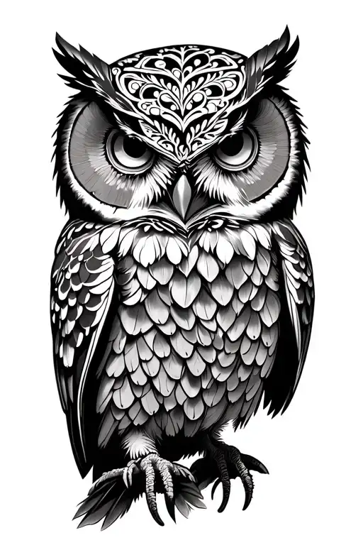 mandala lace type owl perched tattoo design idea