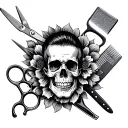 Clipper, scissors, comb, and barber pole. Realistic black and white tattoo design with good details in the Japanese wind tattoo design idea