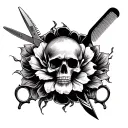 Clipper, scissors, comb, and barber pole. Realistic black and white tattoo design with good details in the Japanese wind tattoo design idea