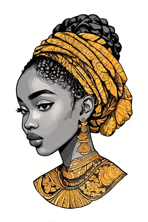 black African anime girl side profile traditional lady head tattoo design idea