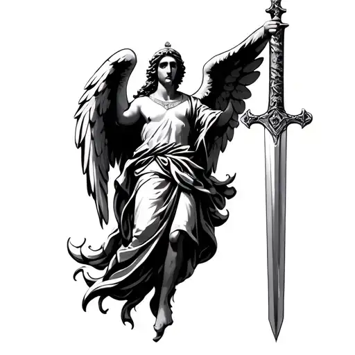 Christian angel holding a sword tattoo design idea