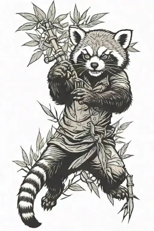 red panda werewolf in attack pose surrounded by bamboo background tattoo design idea
