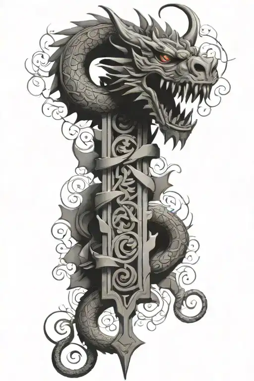 cross with Aztec dragon wrapped tattoo design idea