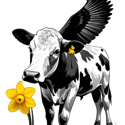 daffodil, cow, red kite flying tattoo design idea