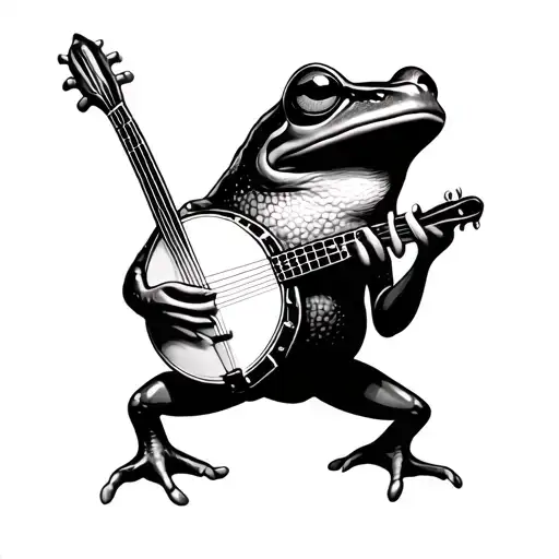 frog playing banjo tattoo design idea