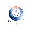 simple modern lines, multiple symbols, moon, stars, planets, outer space, darkness tattoo design idea