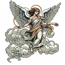 A falling angel reaching towards the sky surrounded by clouds tattoo design idea