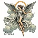 A falling angel reaching towards the sky surrounded by clouds tattoo design idea