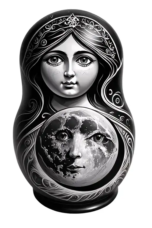 nesting doll  full moon  tattoo design idea