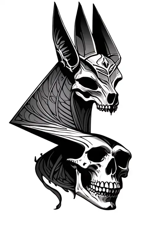 skull, anubis, temps qui passe fut turbulant mais nous tattoo design idea