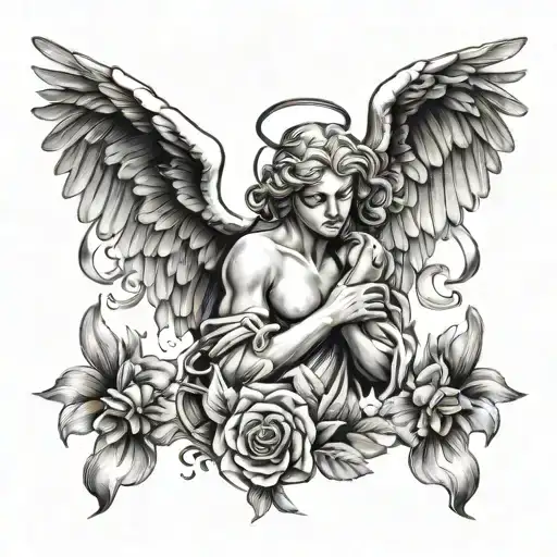 "Create a tattoo design that combines the lyrics 'I'll be living one life for the two of us' with the image of an angel  tattoo design idea