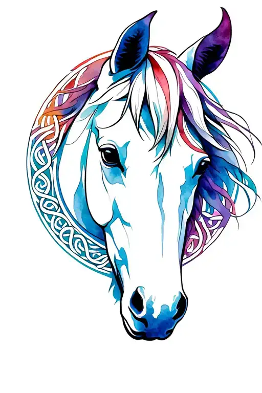 Horse head in celtic circle tattoo design idea