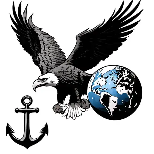 bald eagle with globe and an anchor tattoo design idea