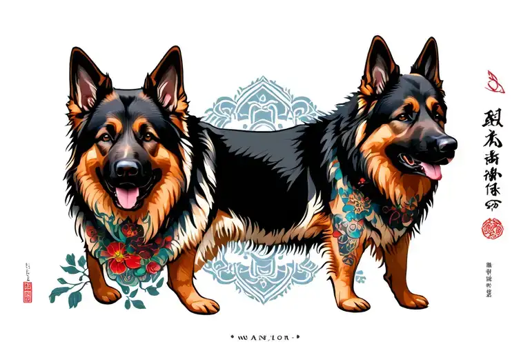 Japanese style german shepherd dog gsd tattoo design idea