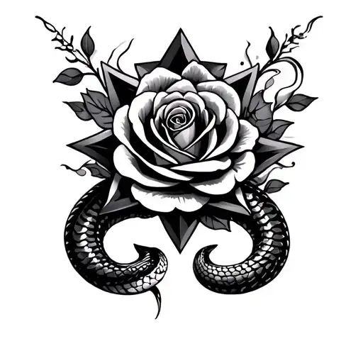 star, snake, rose, smoke, gun tattoo design idea