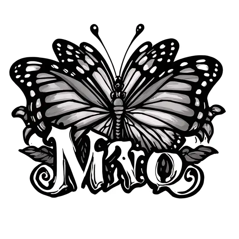 Create a "Eres Mio" word tattoo and add a "Butterfly" in it and hide the letter "N" in it tattoo design idea