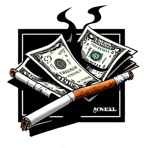 cash and money and cigarettes and smoke tattoo design idea