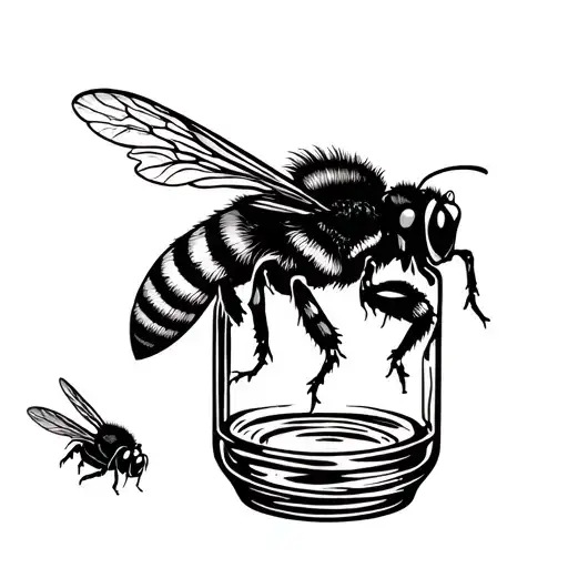 mason jar with a honey bee flying tattoo design idea