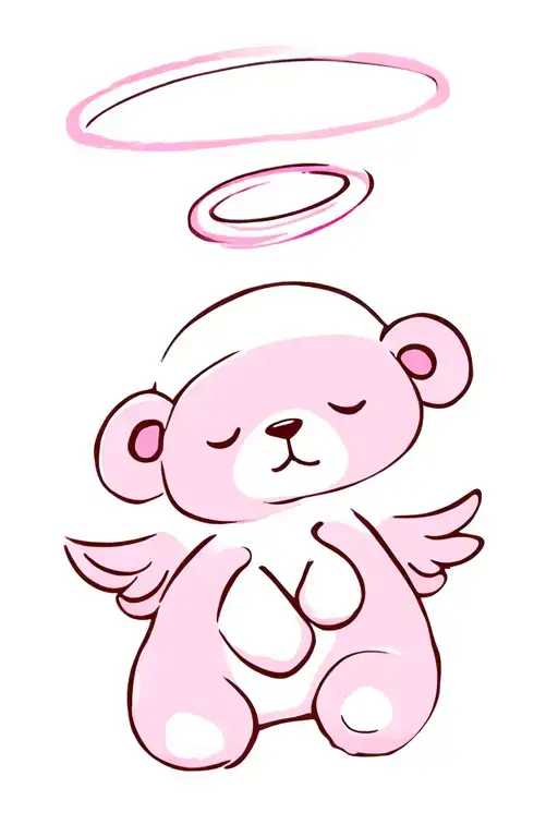 pink sleeping teddy bear with halo and angel wings  tattoo design idea