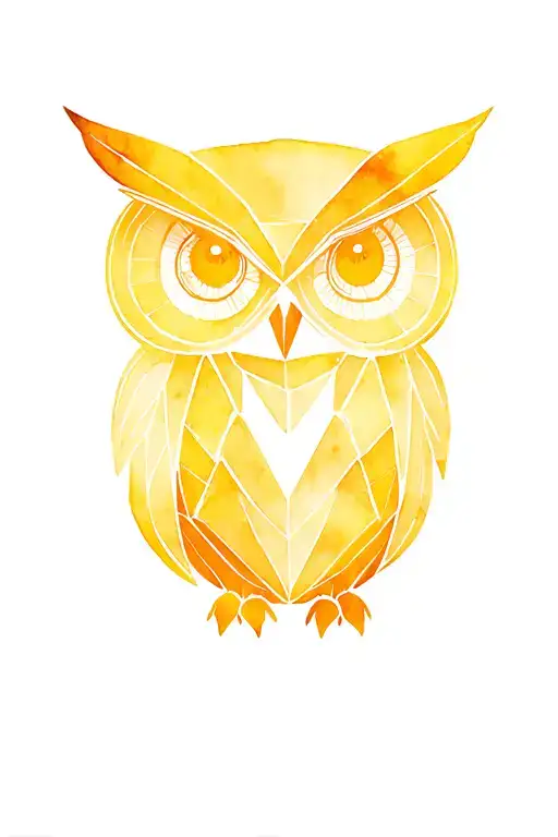 geometric owl sitting black and yellow tattoo design idea