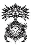 tribal design including army elements, tree of life, dna strand, goddess sun moon, dragon hawaiian island tattoo design idea