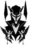 anubis with a scary face with two angels below meaning good and evil tattoo design idea