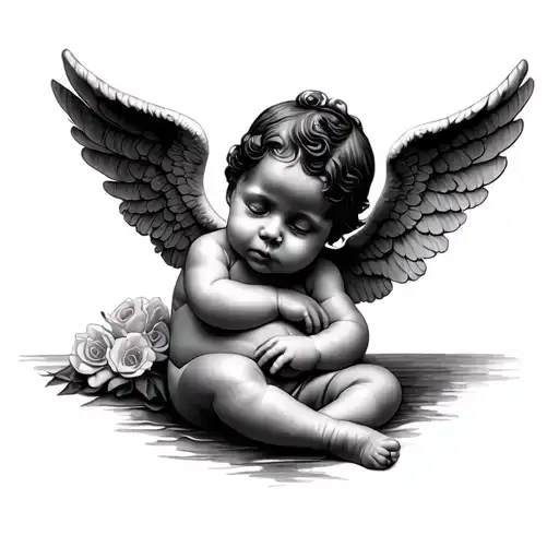 Black Baby Angel tattoo design idea