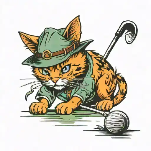 evil orange cat golfing wearing a hat tattoo design idea