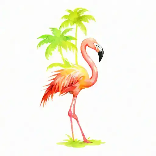 flamingo and palm tree tattoo design idea