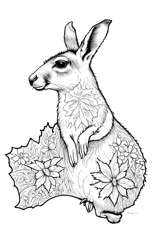 Canada Australia kangaroo floral maple leaf mountains lakes tattoo design idea