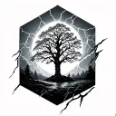 lightning oaktree hexagons tattoo design idea