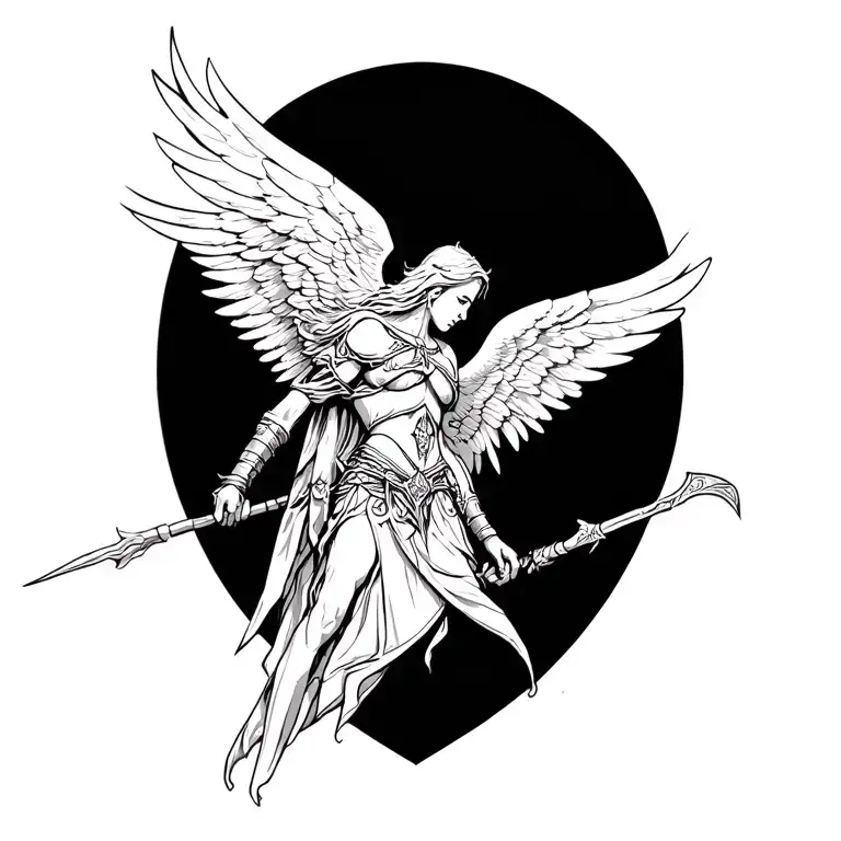 warrior angel tattoo design idea