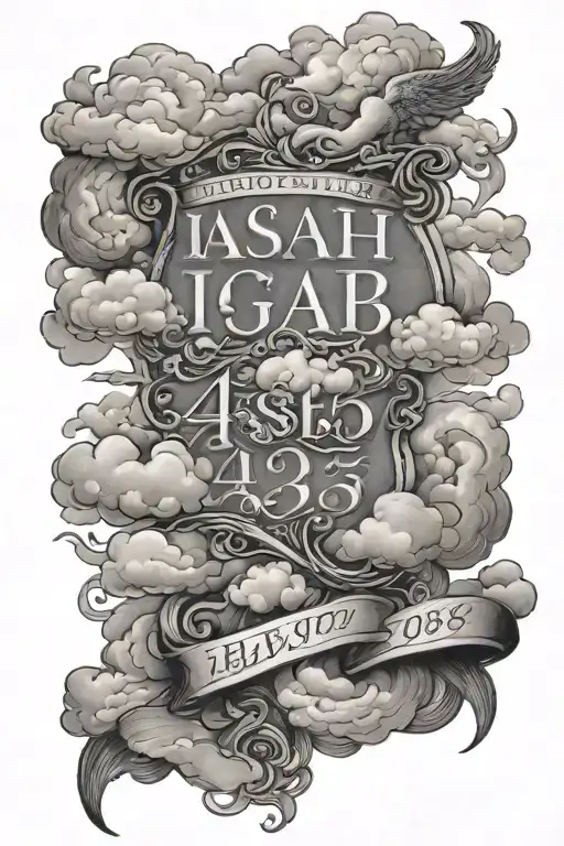 Isaiah 43:1 bible scripture with clouds surrounding tattoo design idea