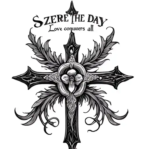 "Seize the day, Love conquers all" Cross tattoo design idea