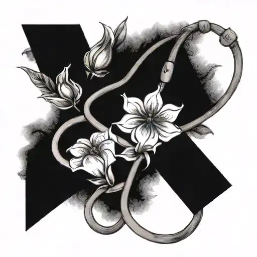 A bouquet of coffee bean flowers wrapped in a stethoscope with the number 8 hidden in the design tattoo design idea